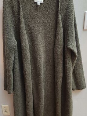 Coldwater Creek Olive Green Knit Size 1X Long Cardigan Sweater Duster